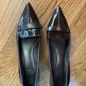 Tory Burch Black Patent Pointed Kitten Heels Size 11